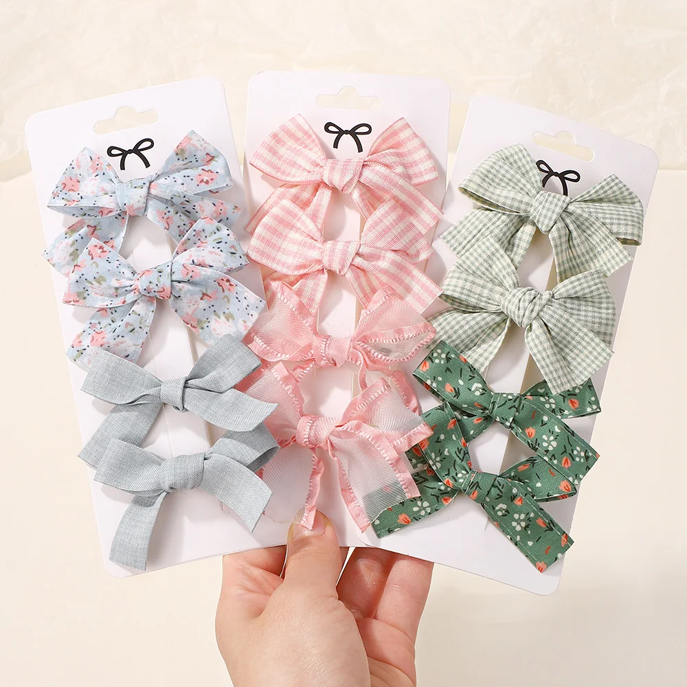 

RIBBON BOWS 4Pcs Fresh Printing Plaid Flowers Lace Bows Hair Clip for Baby Girls Cute Hairpin Barrette Headwear Hair Accessories