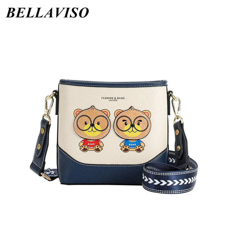 

BellaViso Delicate Women's PU Bucket Crossbody Bag Female's High Capacity Casual Cartoon Bear Pattern Shoulder Bags BLCR-74