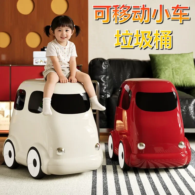 for Baby Bus Creative Wheeled Trash Can Cartoon Household Storage Bin Children Bedroom Cleaning Bucket Mobile Crack Gap
