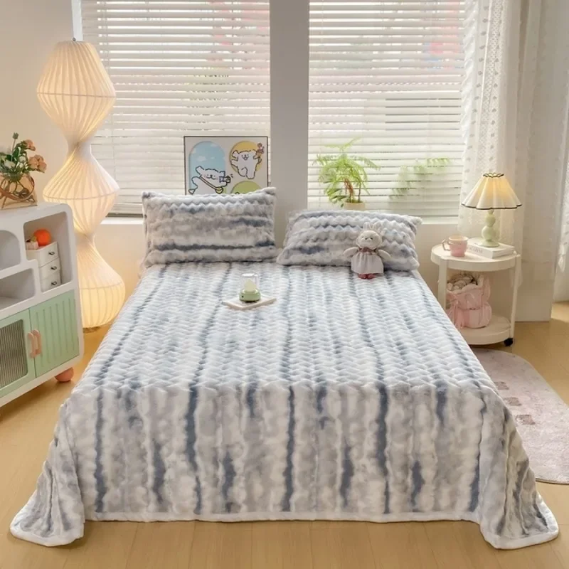 Milk Fleece Sheet Single Piece Rabbit Fleece Winter Warm Blanket Milk Fleece Sheet, No Pillowcase