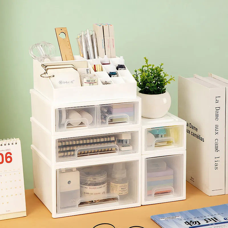 Stackable Makeup Organizer |2-Drawer Plastic Storage Box with Transparent Design for Bedroom, Bathroom & Office Home JT40