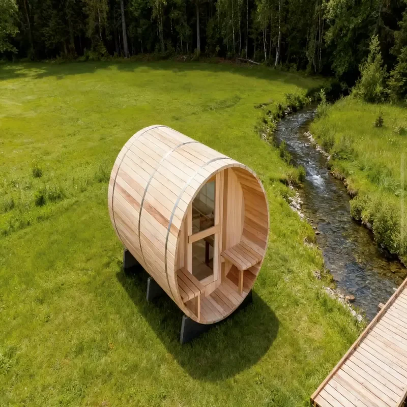 4 Person Outdoor Red Light Therapy Infrared Wooden Barrel Sauna Room Portable Home Spa Heat Therapy Cabin for Weight Loss