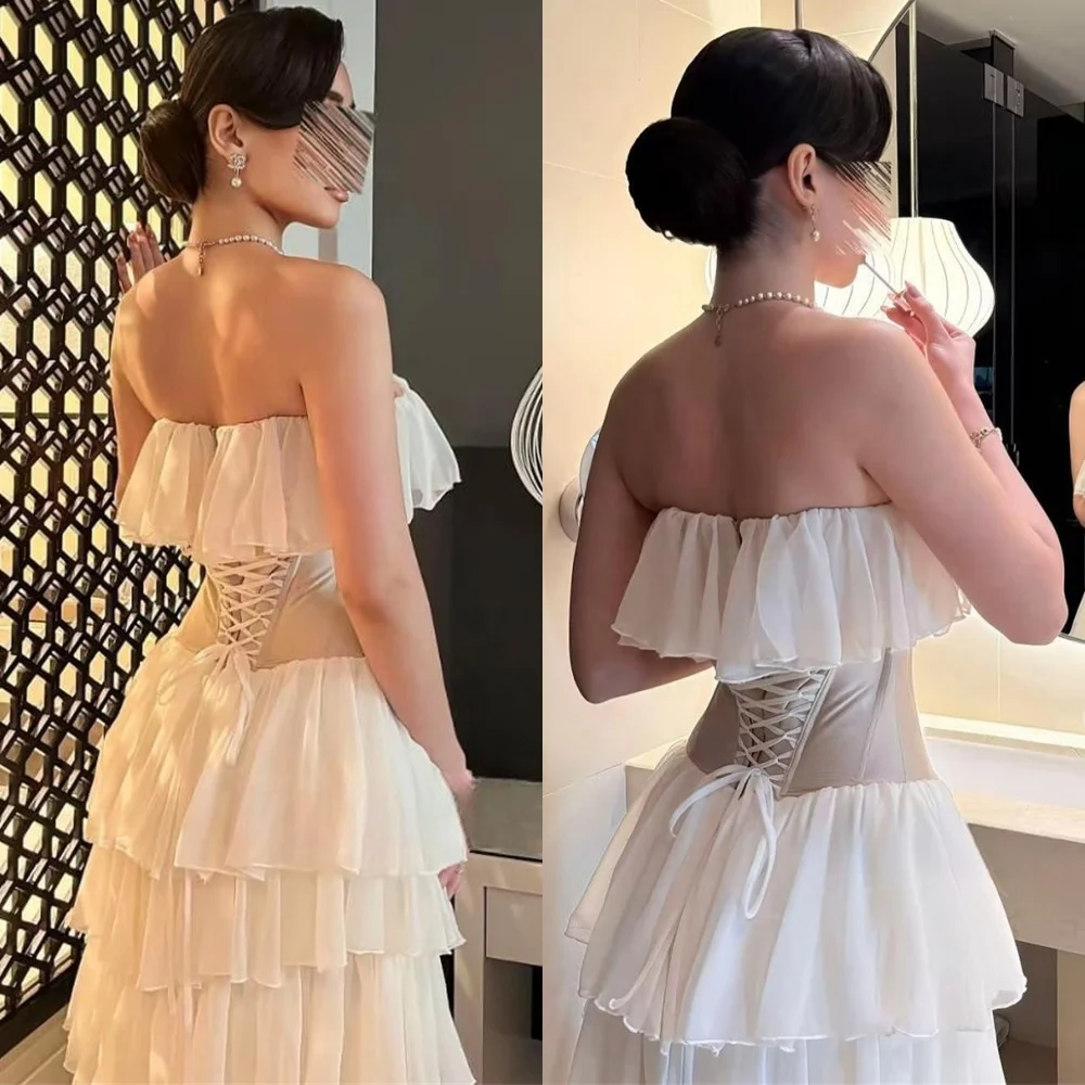 

Customized Soft Chiffon Evening Dress Elegant Strapless Sleeveless Homecoming Dresses High Quality Special Occasion Gowns