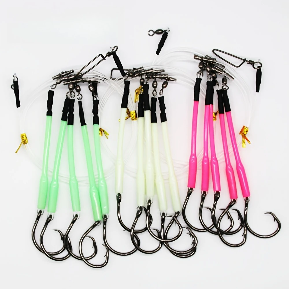 Equipo de Pesca Luminoso para Aguas Profundas, Juego de 5 Anzuelos Circulares para Tiburón, Tamaños de Anzuelos 6/0, 7/0, 8/0, 9/0, con Tubos Luminosos, Disponible en Verde, Blanco, Color Rosa, Equipo de Pesca de Pargo, Equipo de Pesca de Tiburón, Equipo 