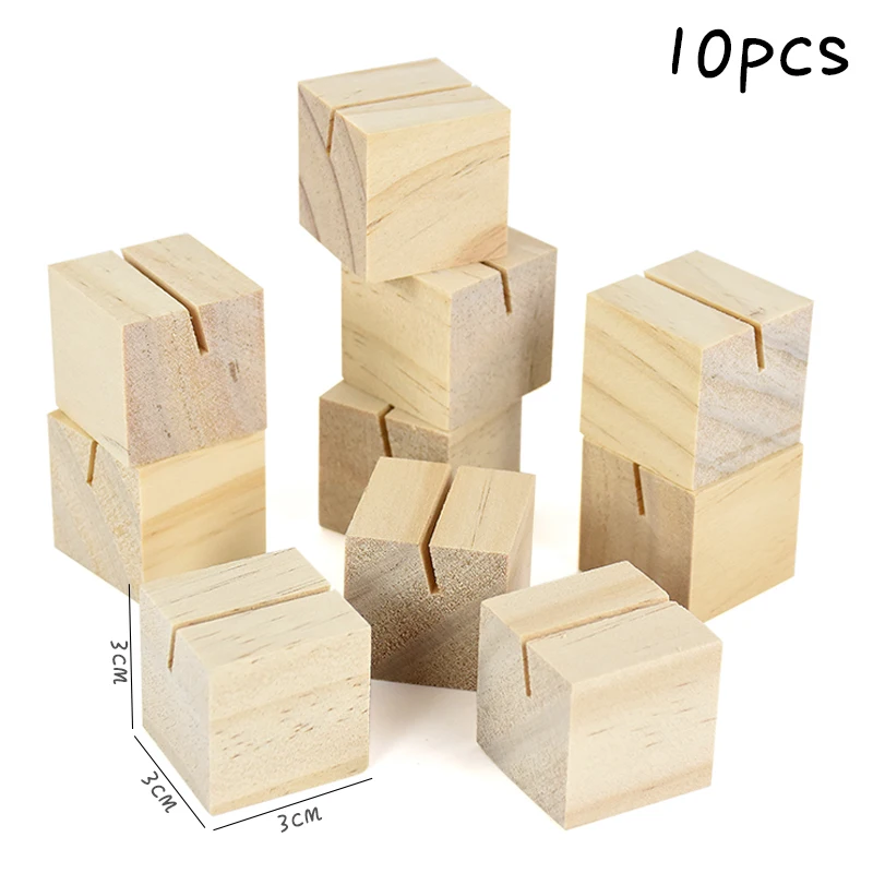 5/10 Stück Holzwürfel-Basis-Memo-Clip-Halter für Postkarten und Fotos, rustikaler Holzständer für Hochzeit, Geburtstag, Party, Tischdekoration – Detail 1