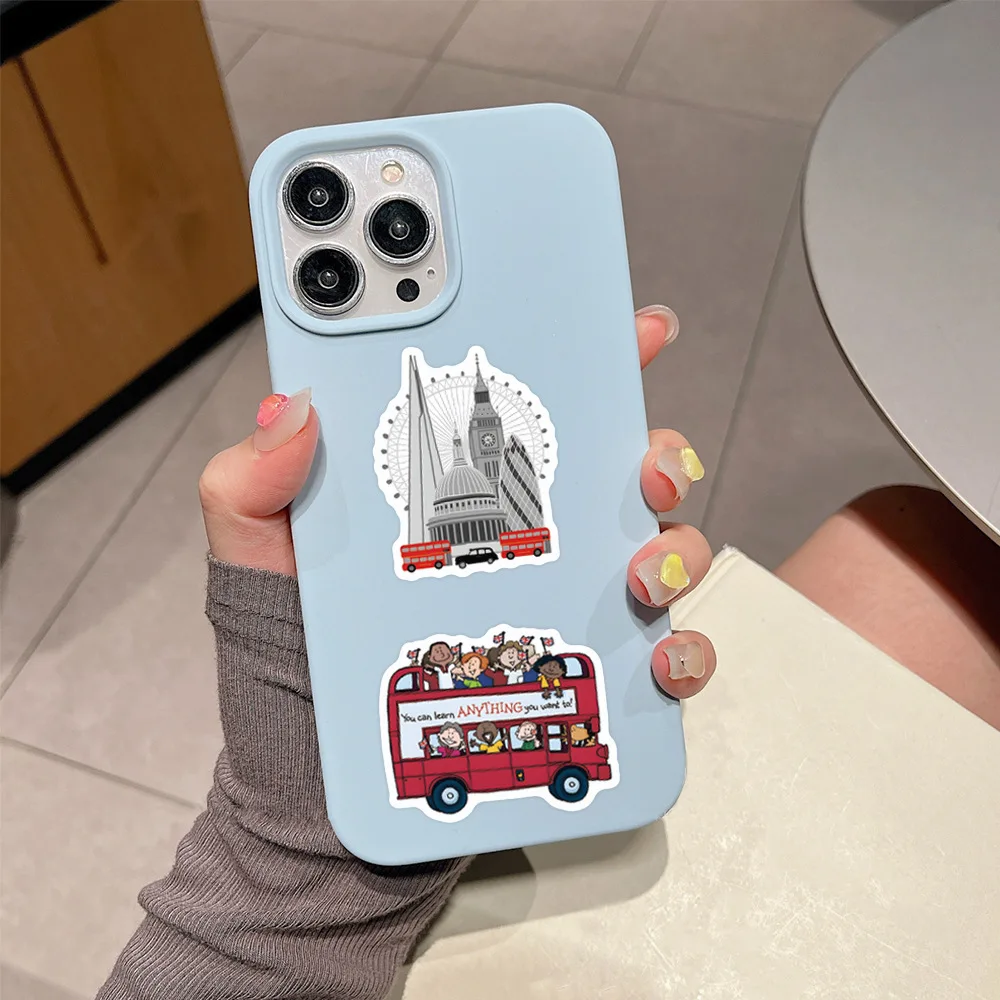 55 قطعة من ملصقات حافلة لندن الإبداعية المضحكة الكرتونية ألعاب الأطفال DIY سكوتر خوذة مقلمة دفتر خربش الشارات