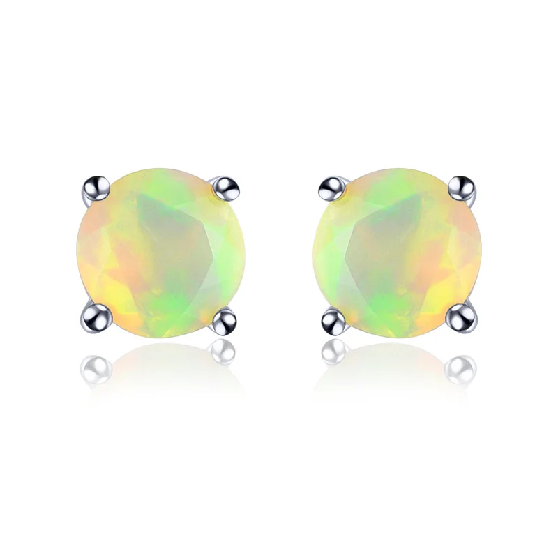 

Natural Multicolor Opal Stering Silver Stud Earring Faced Round 4mm Women S925 Fine Jewelry Birthday Party New Year Gifts