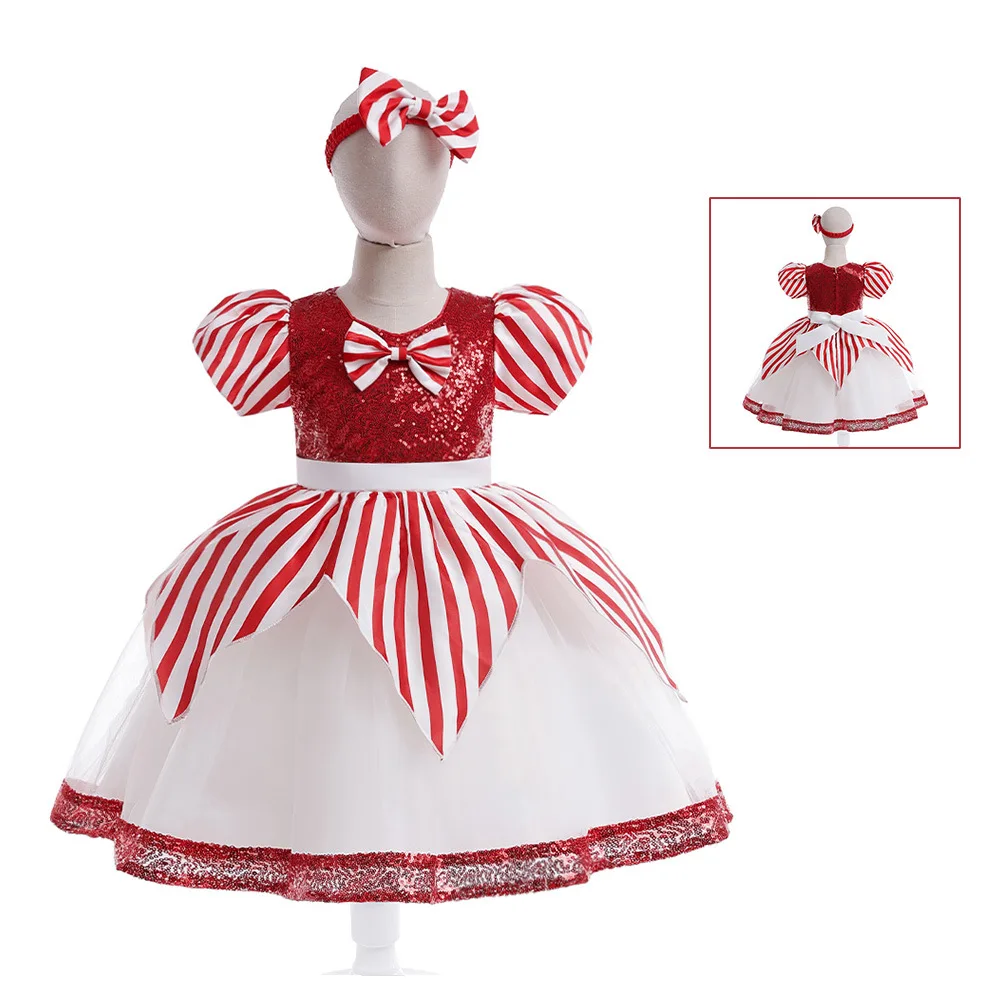 

Christmas Costume for Girls Fancy Dress Red Sequined Performance Princess Dresses Children Halloween Party Cosplay Clothes 4-10Y