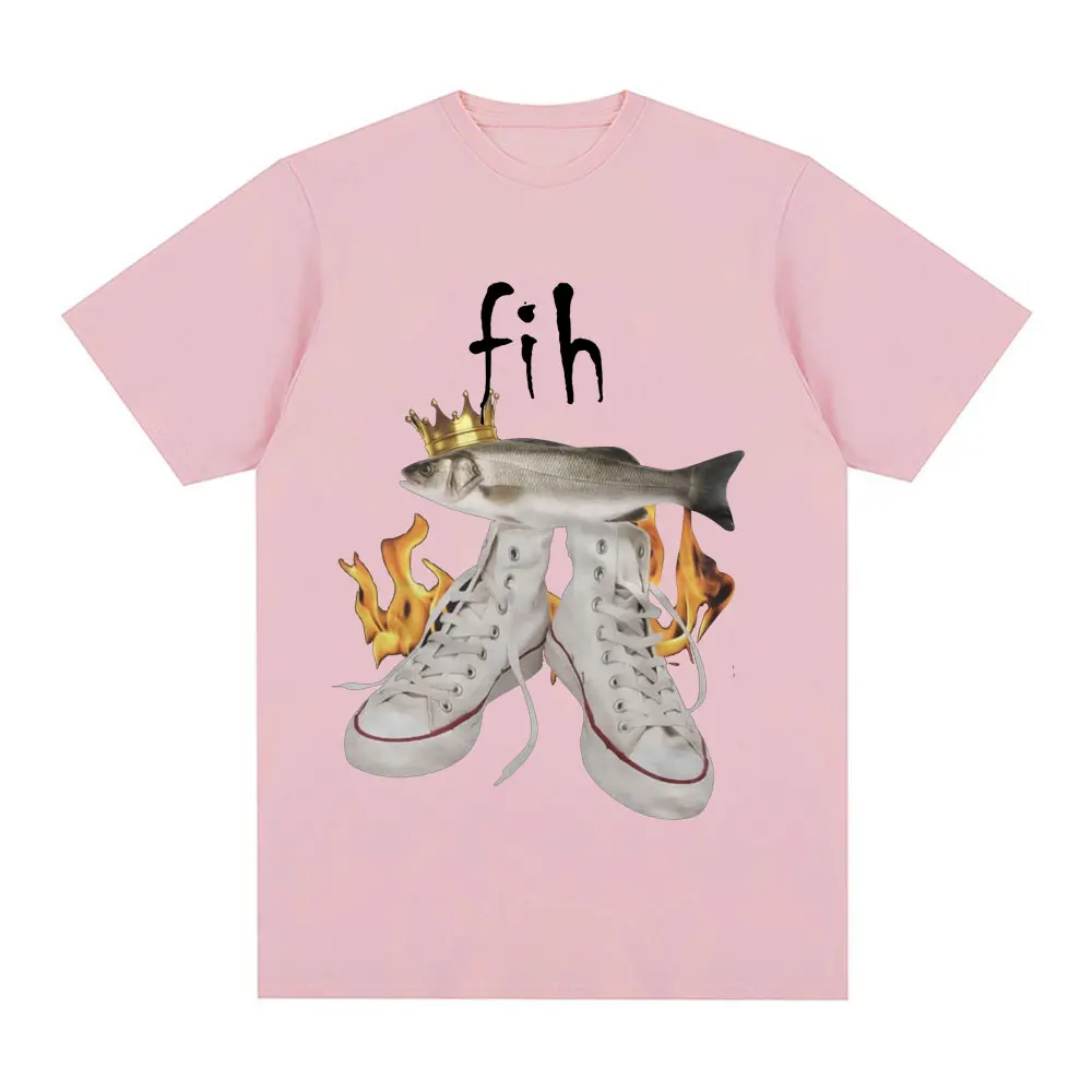 Fih مضحك ميمي الأسماك تي شيرت الرجال النساء موضة خمر المتضخم تي شيرت القطن عادية تي شيرتات قصيرة الاكمام Harajuku الشارع الشهير #5