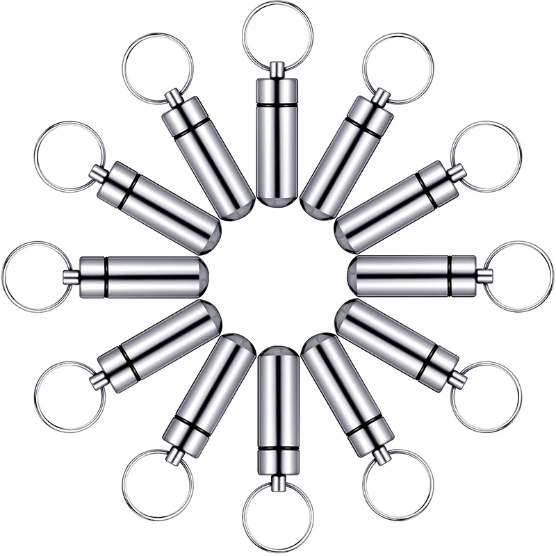علبة حبوب طبية من الألومنيوم مقاومة للماء ، حامل علبة حبوب صغيرة ، منظم بسلسلة مفاتيح ، خارجية ، 6 من من الخارج