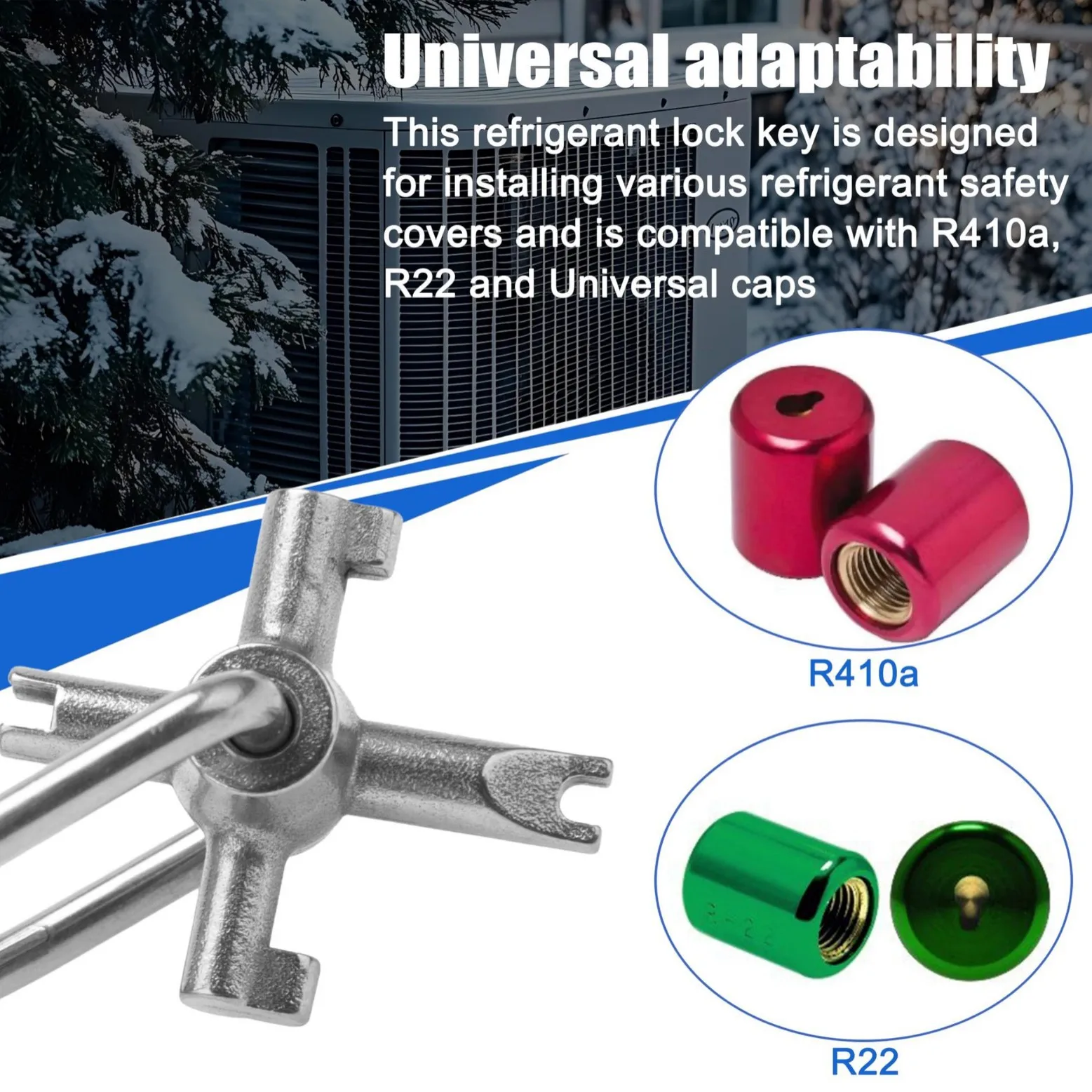 YGTITAN HVAC Refrigerant Lock Key, Universal 4-Way Service Wrench for R410A & R22 Safety Caps, 26g Metal Tool