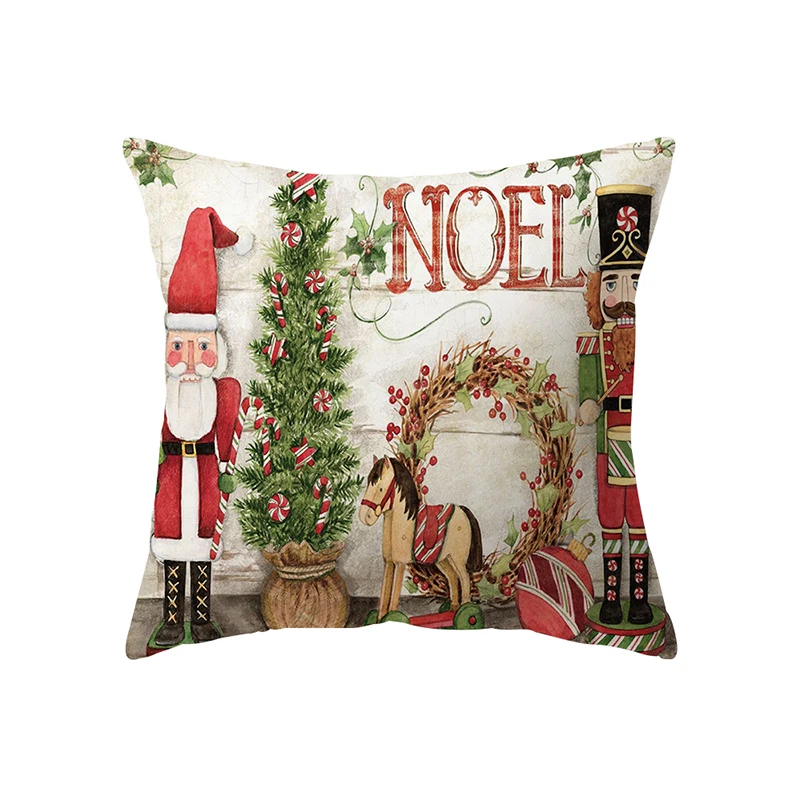 Merry Christmas Atmosphere Printed Pattern Cushion Cover Home Living Room Sofa Decoration Polyester Pillow  