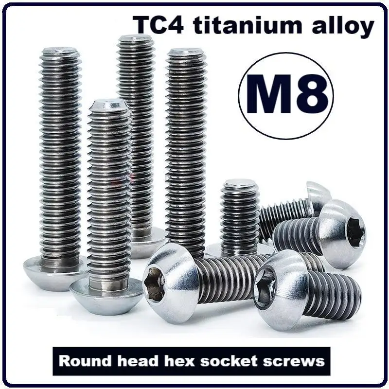 

TC4 titanium alloy Round head hex socket screws,Bolt,M8, Length16/20/25/30/35/40mm,GR5 magnetic screws.