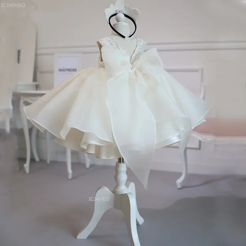 Girls Flower Girl Dress Tutu Princess Gown for Wedding Children First Birthday Party Pageant Christening Celebration Kid Dresses view 3