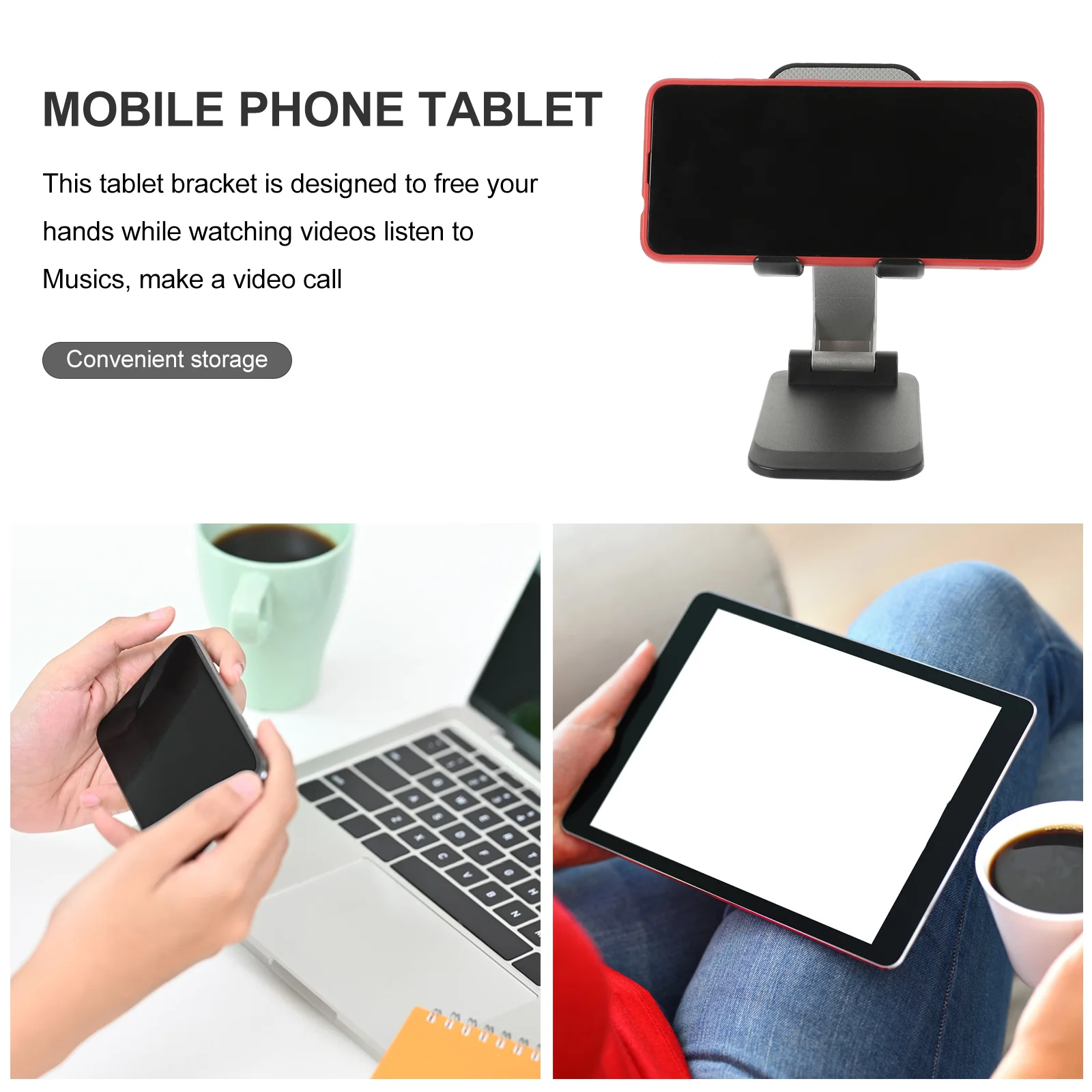 Adjustable Mobile Phone Tablet Holder Office Cellphone Stand Foldable Abs for Desk