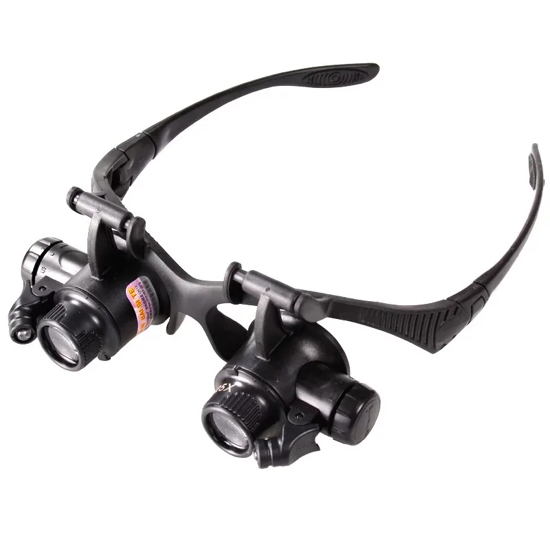 Binocular Head Magnifier 10/15/20/25x with LED Light for PCB Repair Watch Phone Jeweler Loupe  Inspection