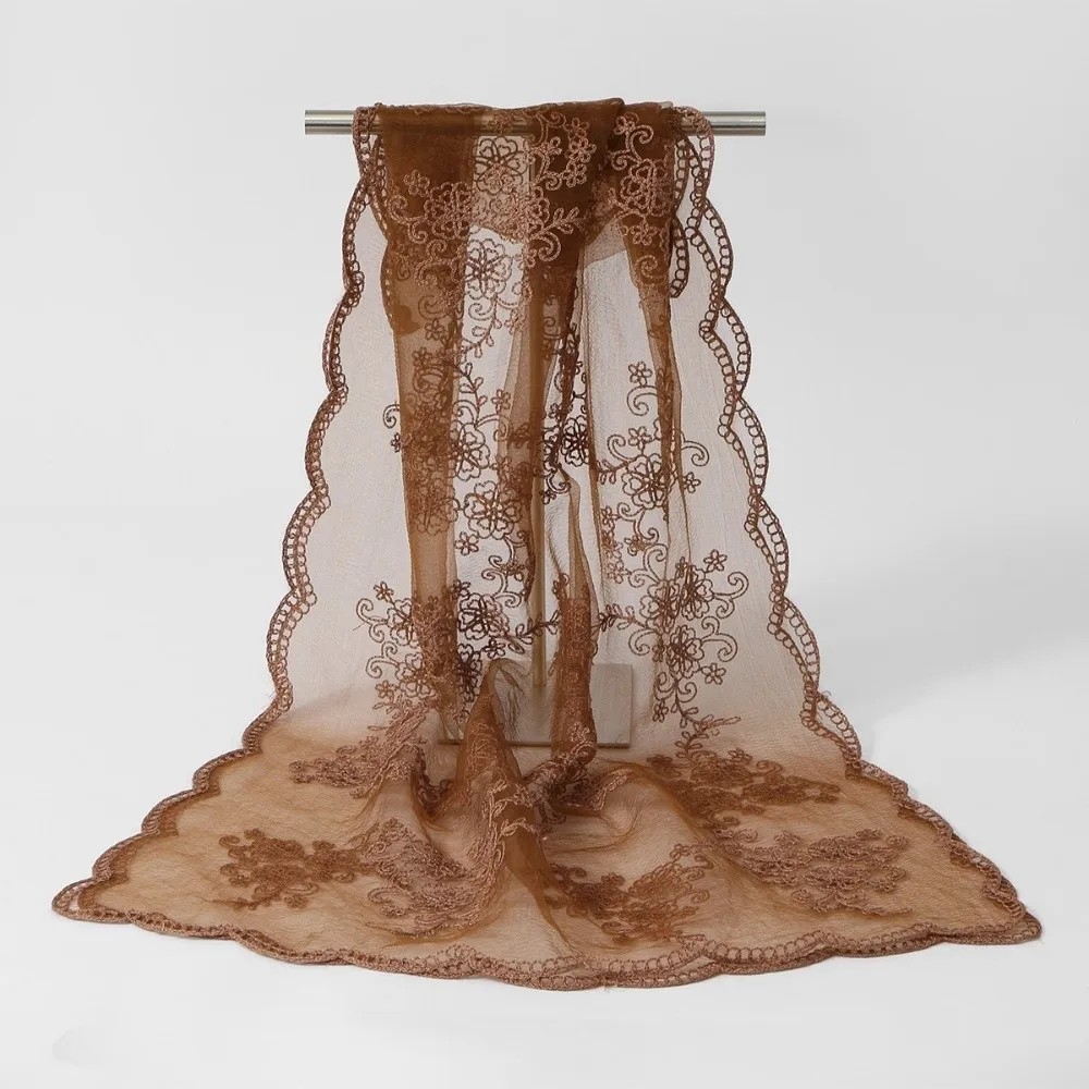 

Versatile Retro Women's Lace Scarf Long Embroidered Flower Sunscreen Shawl Korean Version Female Headscarf