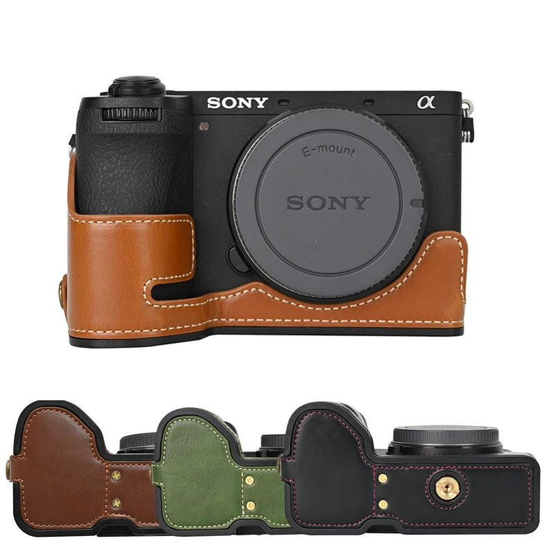 New Arrival PU Leather Bag Body Half Case for SONY A6700 Protective Sleeve Box Base with Hand Strap