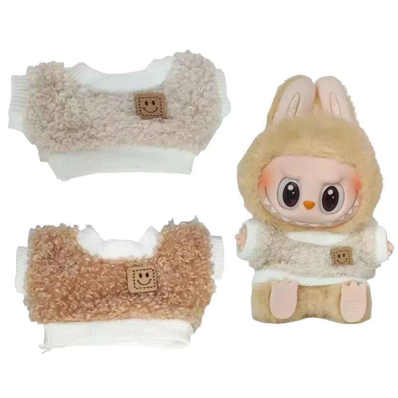 17cmlabubu 1a 2a geração conjunto completo de guarda-roupa, série de caixa cega de vinil com adoráveis chapéus de pelúcia e bolsa de cintura para roupas da moda