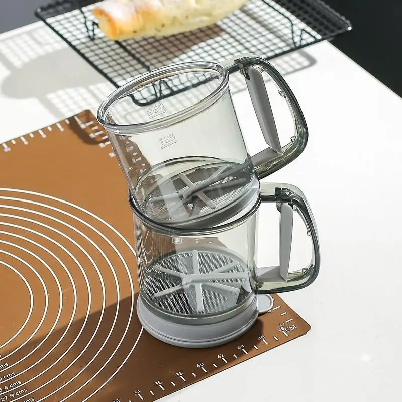 Semi-Automatic Flour Sifter Hand Press Transparent Design Non-Stick Fine Sieve for Home Baking Dessert Pastry Making