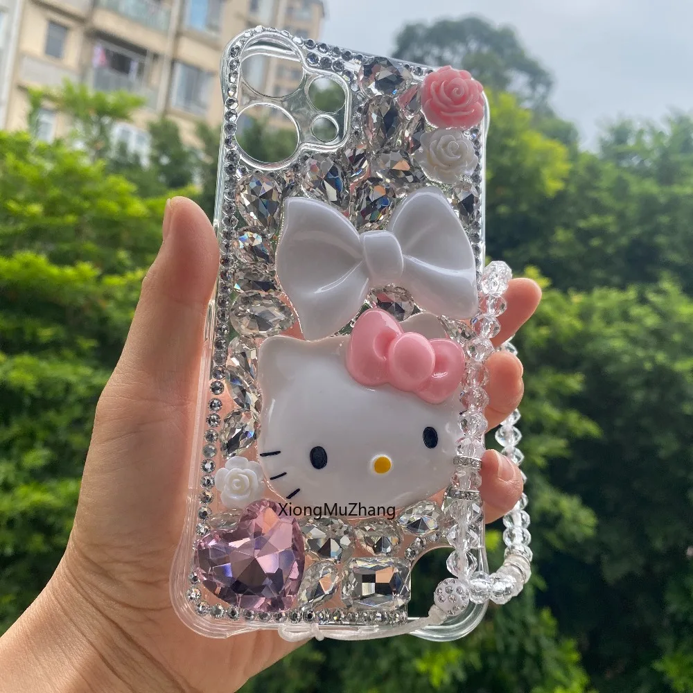 Für Nothing Phone 4A 4B (4A) Pro Phone 3 3A Pro 3A Lite 2 2A 1 Hello Kitty Diamant Bling Handgelenk-Schlaufe Hülle Strass-Abdeckung – Detail 3