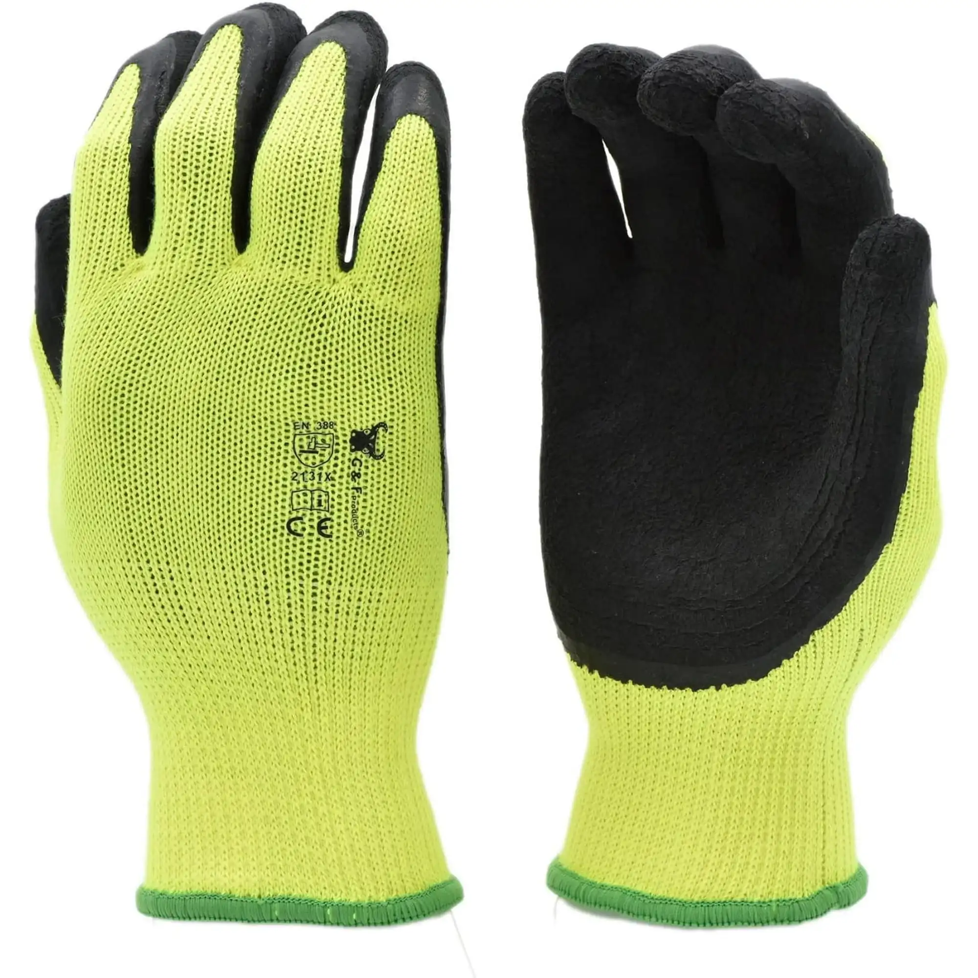 

G & F 1516 High-Visibility Work & Gardening Gloves, MicroFoam Coated, Large, Green, 12 Pairs Pack