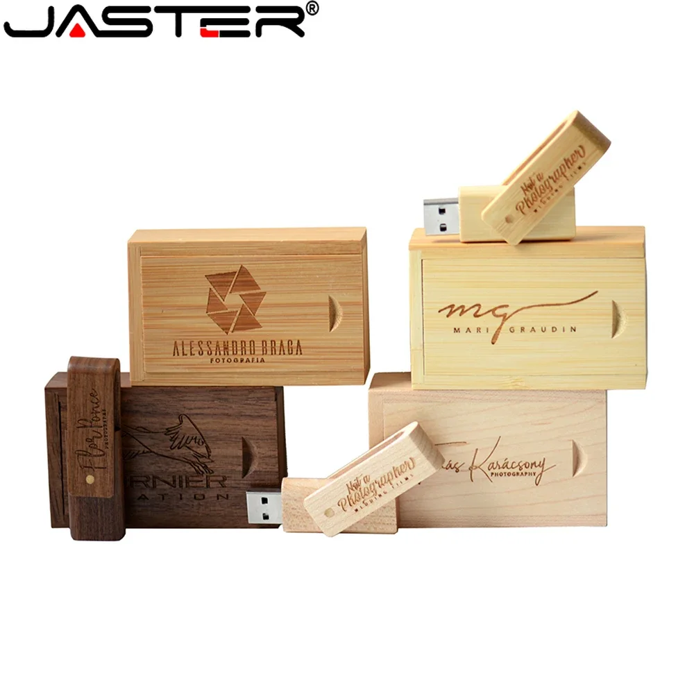 JASTER Rotatable Wooden USB 2.0 Flash Drives 128GB Pen Drive 64GB Free Custom Logo Memory Stick 32GB 16GB Creative gift U disk