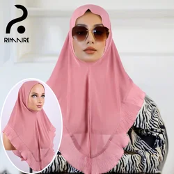 RIMAIRE-Hijab interior musulmán para mujer, Hijab transpirable de algodón de hielo, turbante con decoración de borde de hoja de loto