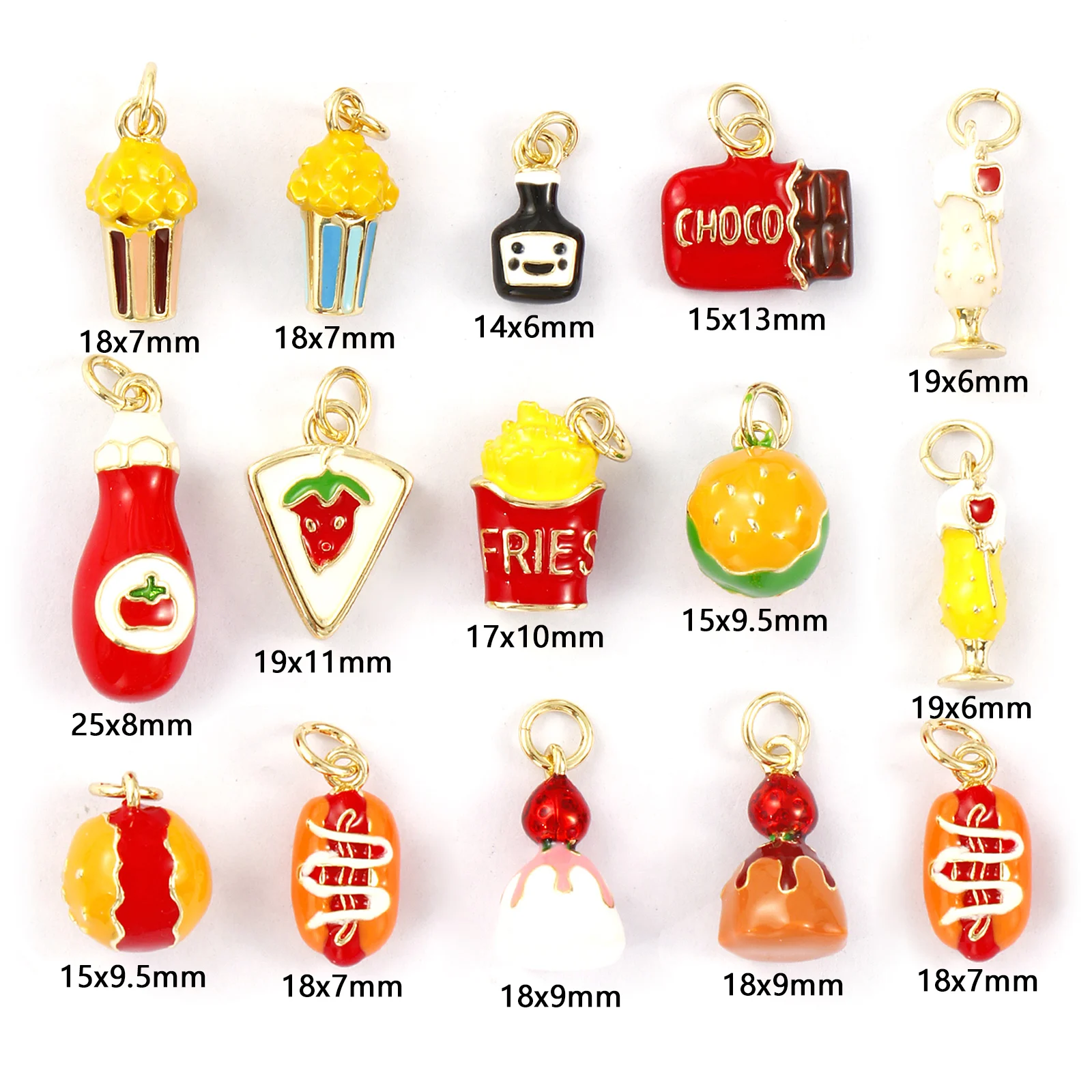 1 Piece Cute Brass Food Charms 18k Gold Plated Enamel 3d Beverages Bread French Fries Pendants For Earrings Necklace Findings