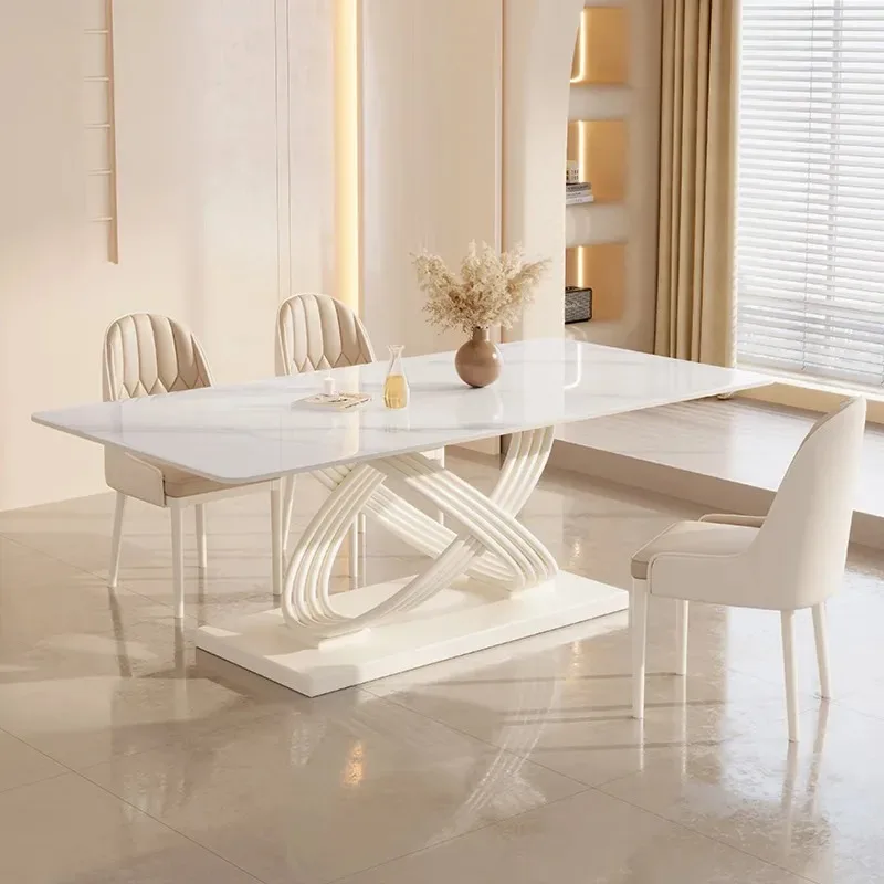 

Slate dining table and chair combination dining room rectangular pure white simple dining table for small household apartments