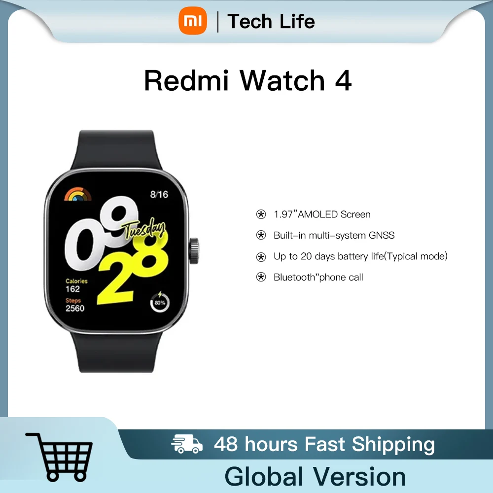 

Global Version Xiaomi Redmi Watch 4 Smart Watch 1.97'' AMOLED Oxygen Heart Rate Monitor Support Bluetooth Phone Call GPS New