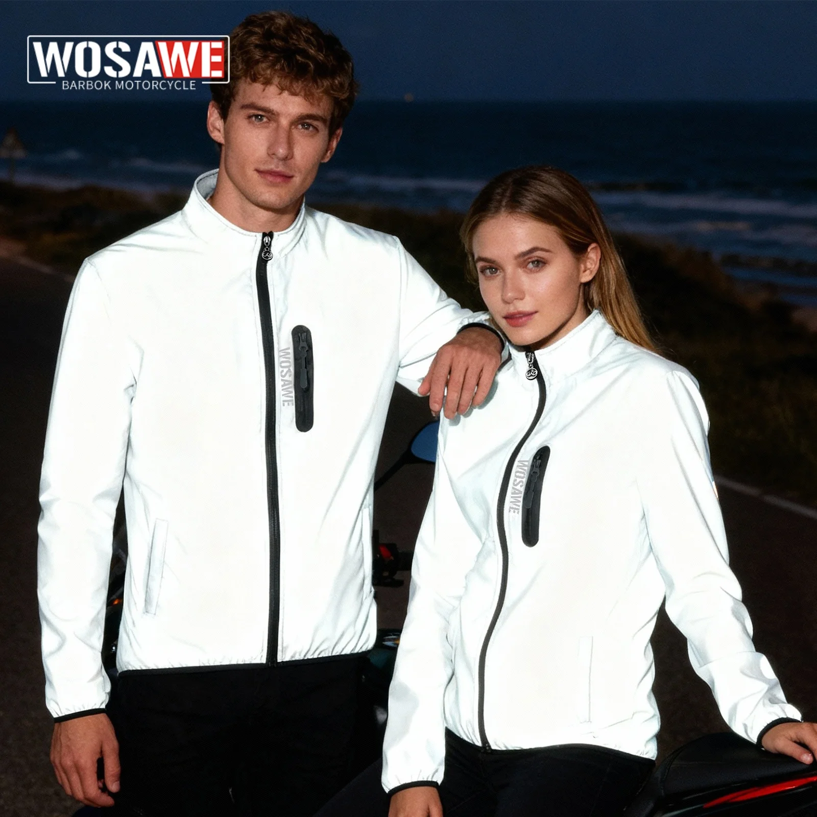 

WOSAWE Spring And Autumn Reflective Jacket Motorcycle Jackets Men's Waterproof Cycling Motorcycle Night Safe Coat