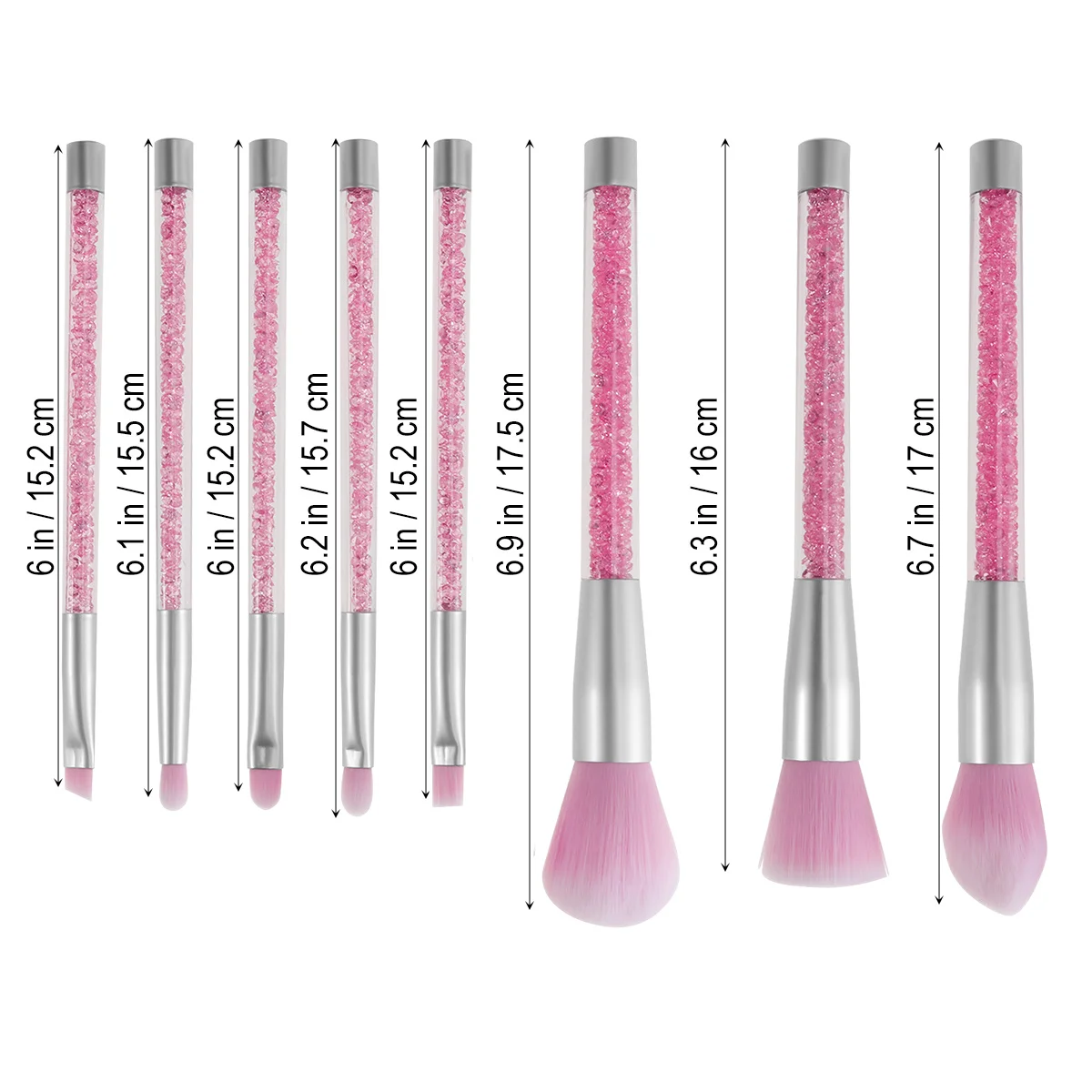 Zestaw 8 pędzli do makijażu, profesjonalny, z kryształowymi uchwytami z cyrkoniami, miękkie włosie z włókna, narzędzia do makijażu do codziennego użytku dla kobiet.