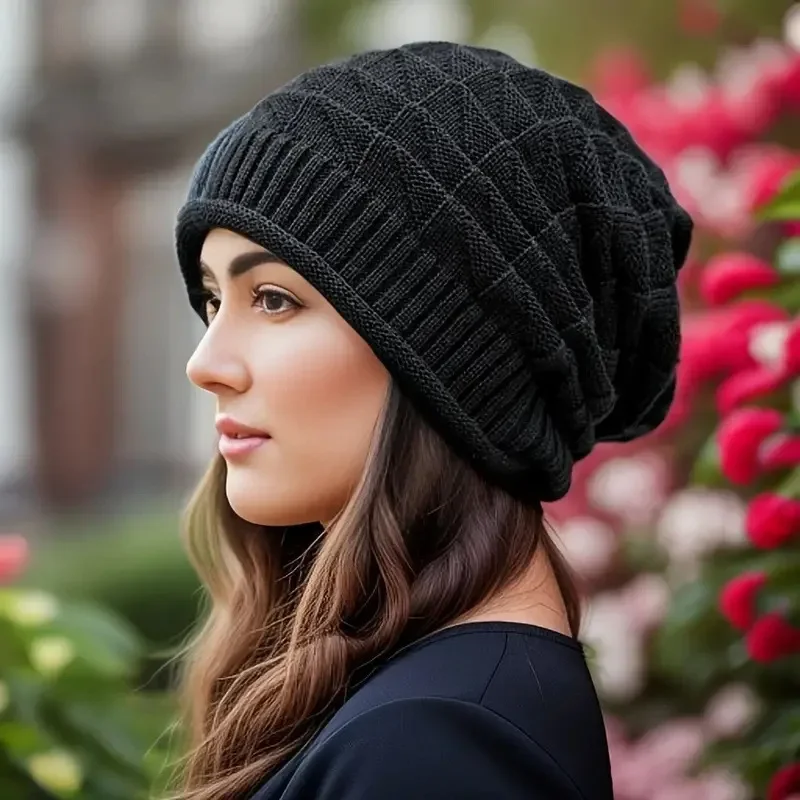 Outdoor Warm Winter Knitted Hat for Women Baggy Slouchy Beanie Bonnet Female Snow Skiing Woolen Caps
