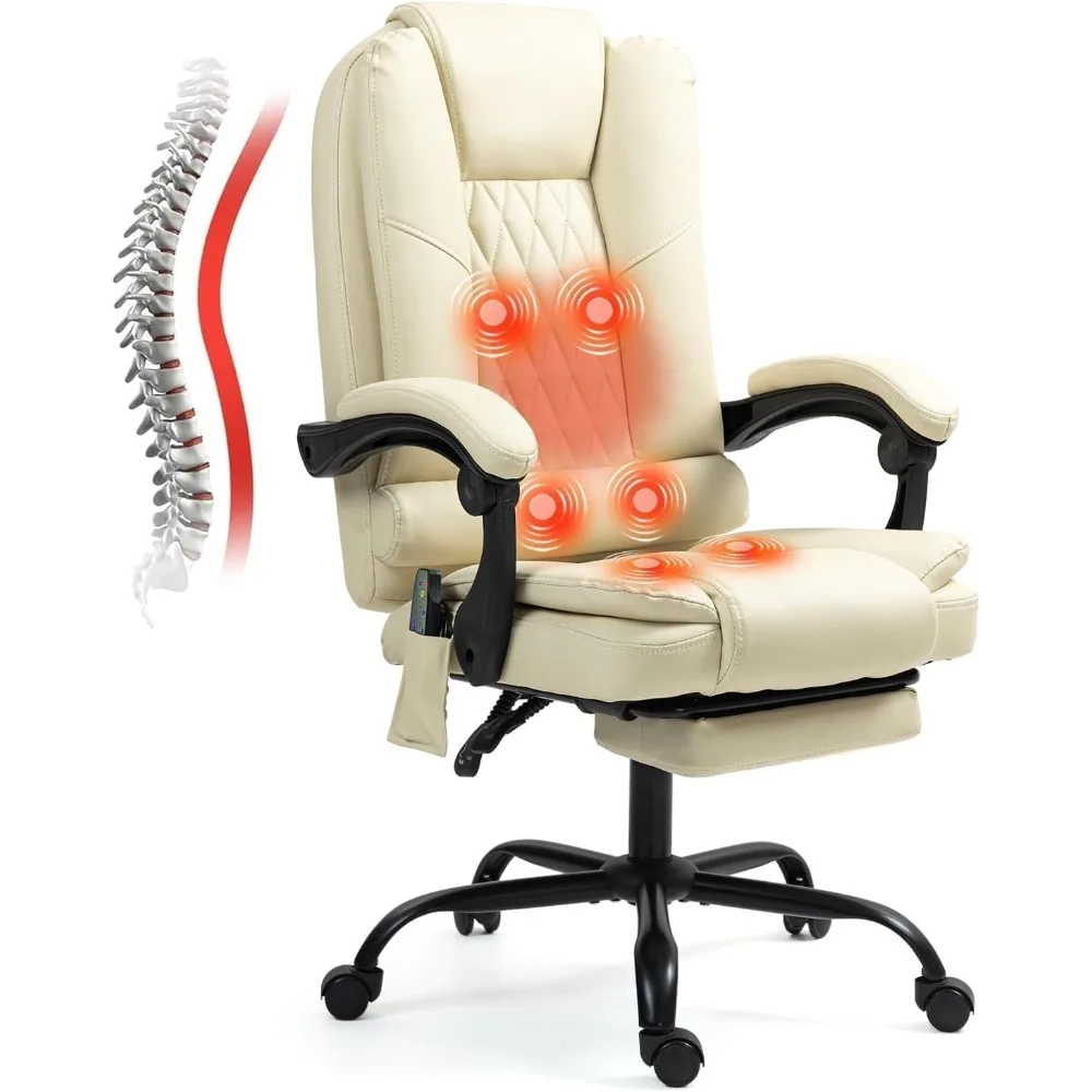 

6-Point Heated Massage Office Chair with Footrest, Ergonomic Home Desk Chair with Lumbar Support, Executive High Back PU Leather