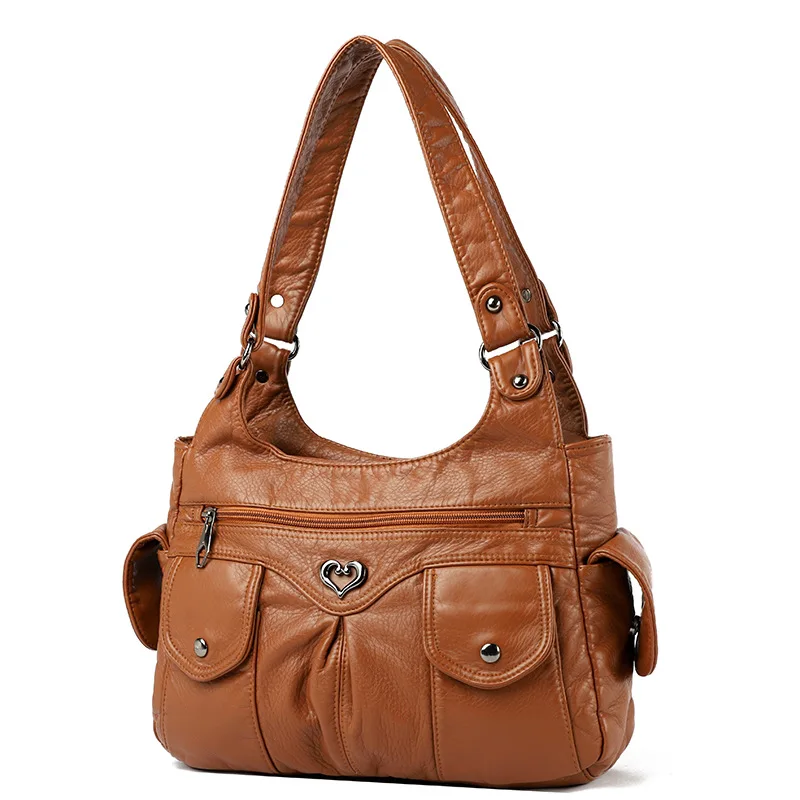 Washed Leather Women's New Fashionable Large-capacity Soft Leather Mother Bag Casual Versatile Single Shoulder Oblique Span Bag