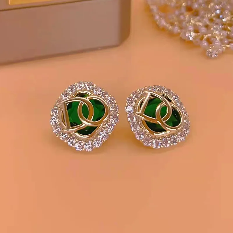 Korean Green Crystal Stone Drop Earrings for Women Trendy Rhinestone Geometric Tassel Dangle Earring Girl Party Fashion Jewelry