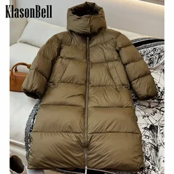 9.5 KlasonBell Women 90% White Goose Down Outerwear 2024 Autumn Winter New Hooded Thick Keep Warm Long Zipper Down Jacket