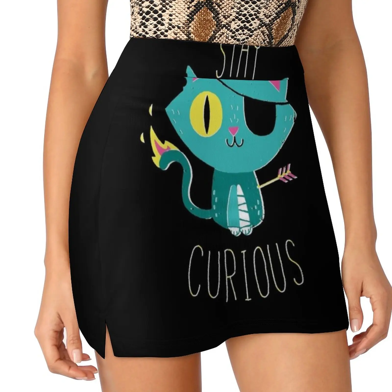 

Stay Curious Women's skirt Aesthetic skirts New Fashion Short Skirts Cat Kitty Curiosity Type Typography Cute Funny Dinomike