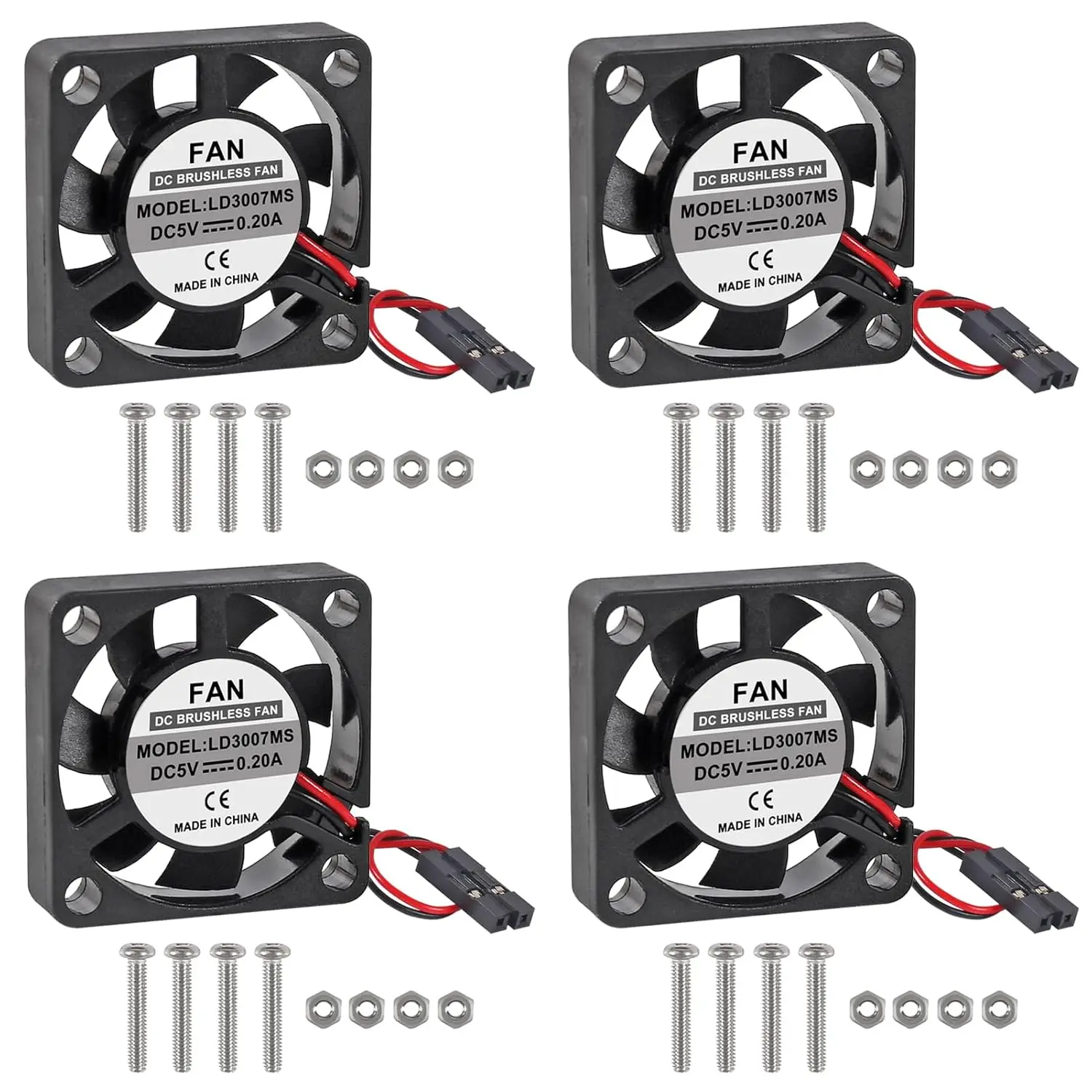4 Stück Lüfter für Raspberry Pi, Lüfter, bürstenloser CPU-Lüfter, Kühler, Kühler-Anschluss, der eine bis zwei Schnittstellen trennt, 3,3 V 5