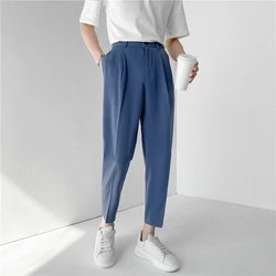 Summer Suit Pants Men Fashion Social Mens Dress Pants Solid Color Korean Loose Straight Casual Pants Mens Office Formal Trousers