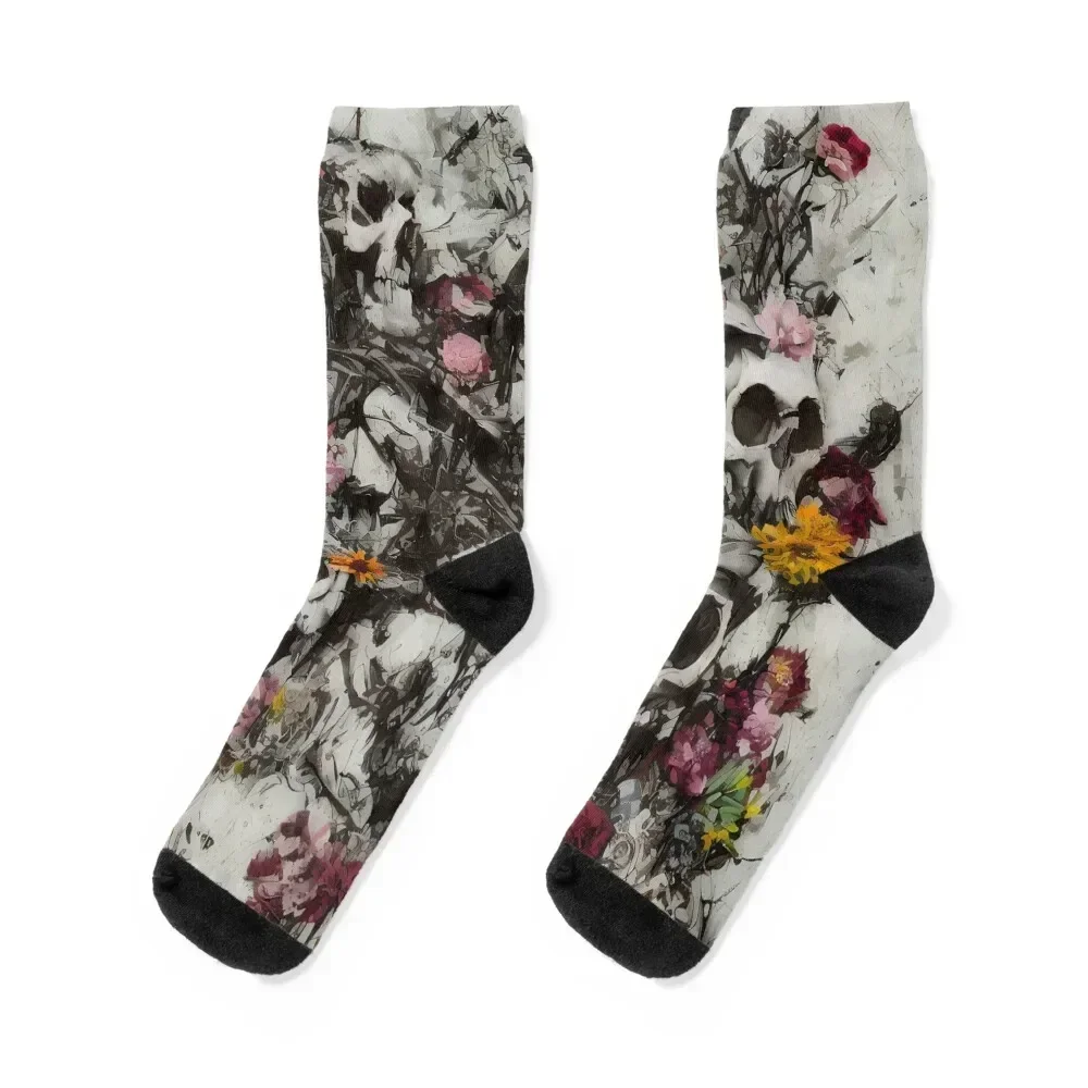 Emergent Skull and Flower Mixed Media Punk Art is the right mixture of dark and light for those who love Halloween all Socks