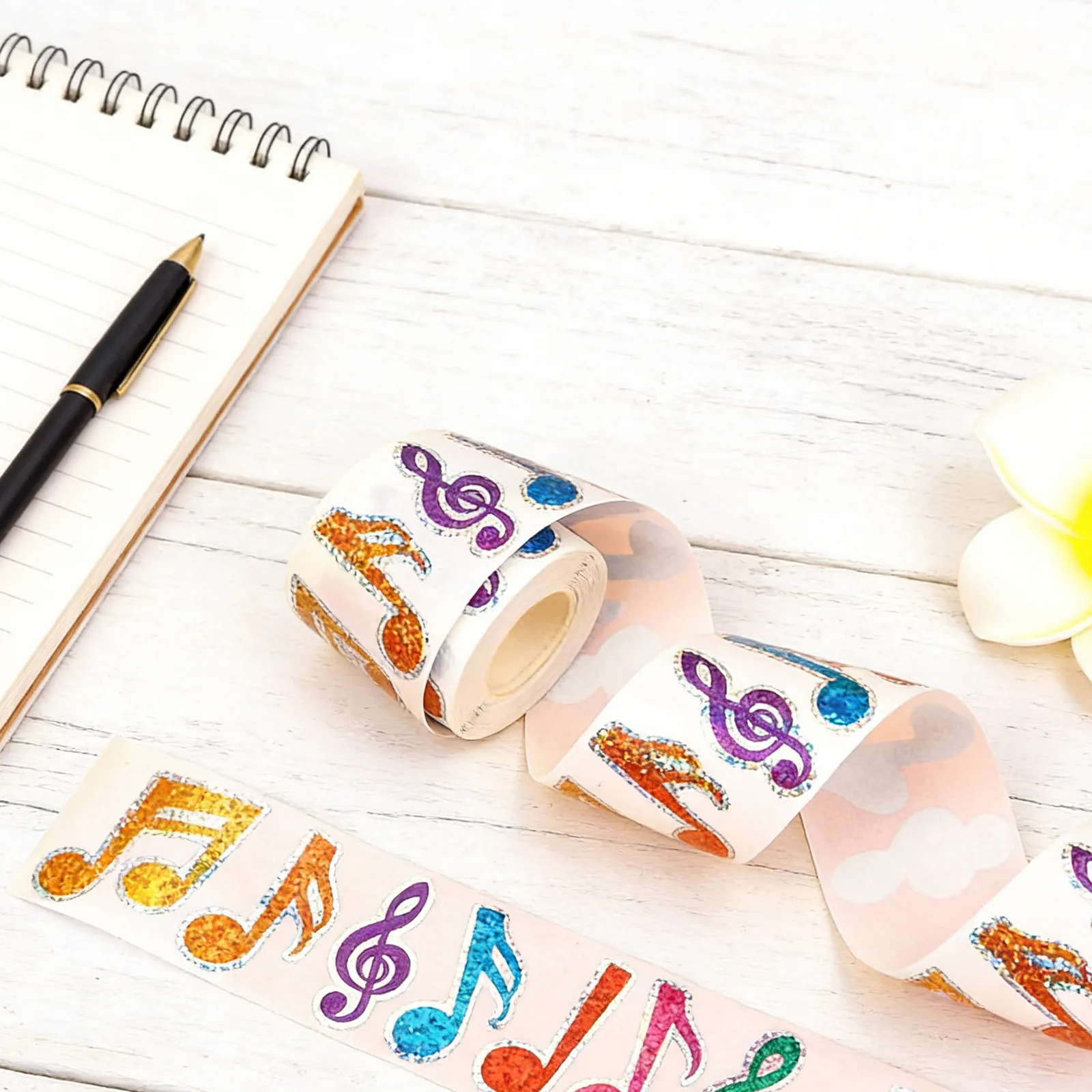 

500Pcs Flexible Music Themed Adhesive Stickers Roll Waterproof Colorful Piano Note Stickers for Instruments Classroom Labeling