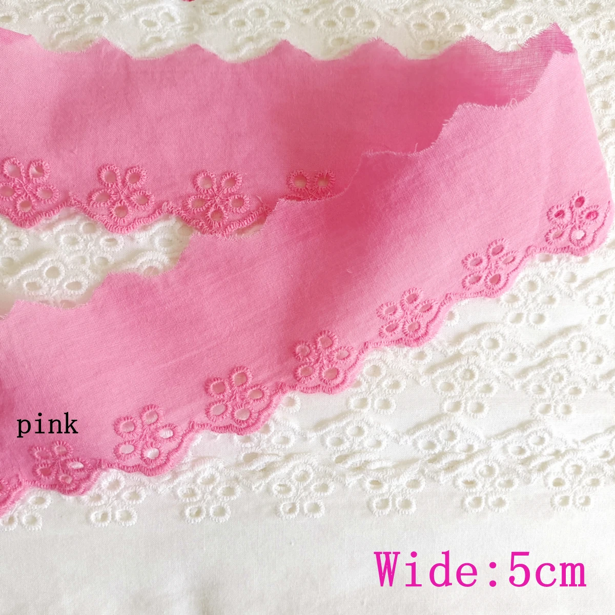 

5cm Width high quality pink 100% Cotton lace Trim embroidery Handmade DIY Lace Material Appliques Sewing wedding cloth decor M02