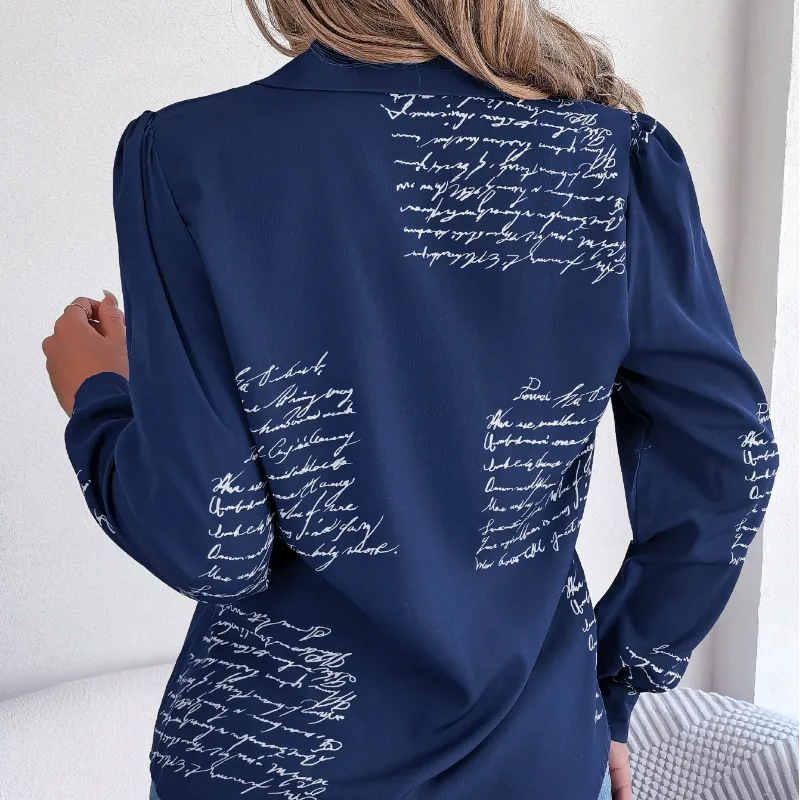 Autumn and Winter Women's Cardigan Suit Collar Long Sleeve Contrast Letter Text Button Number Loose Fashion Casual Bottom Tops