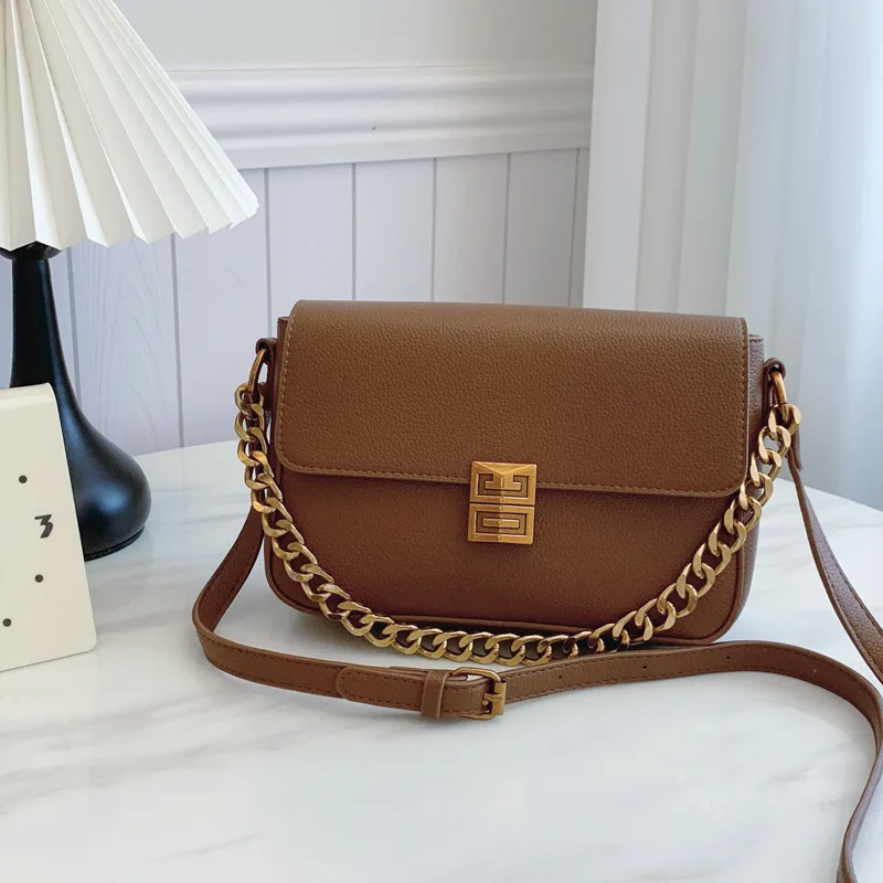 

2025 Earthy Brown Pebbled Leather Crossbody Bag Women Adjustable Chain Mini Shoulder Bag Solid Color Autumn Everyday Luxury