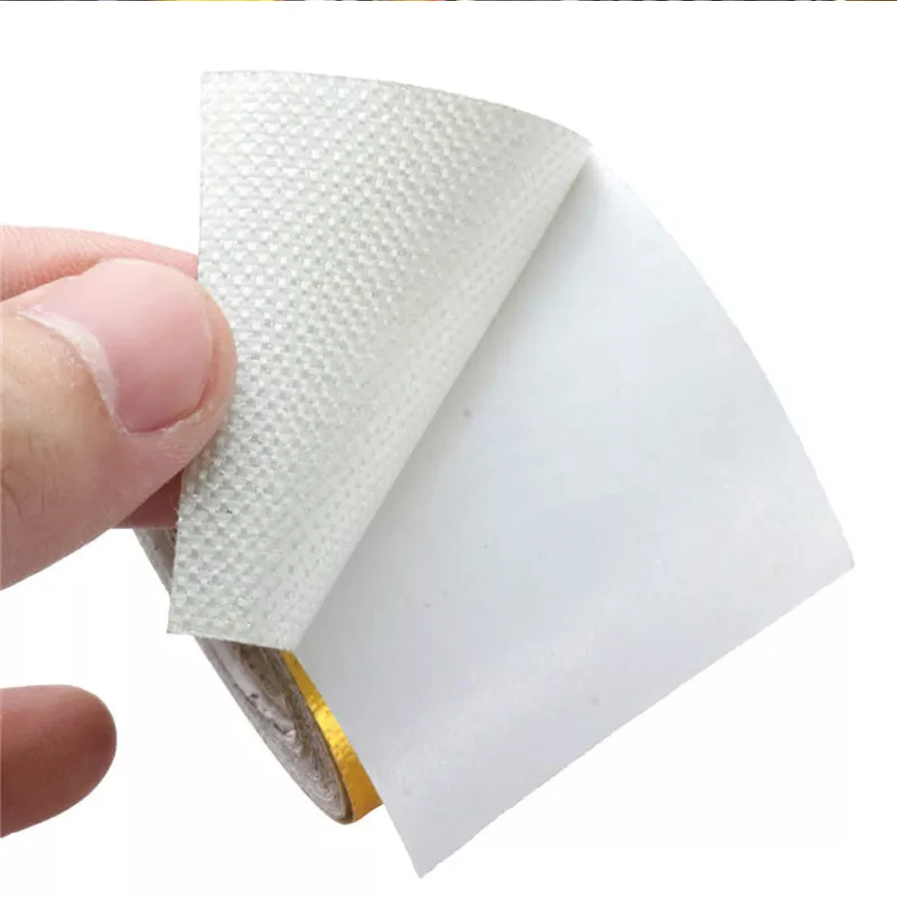 2.5/5cm 1m 2m 5m 10m Gold Car Motorcycle Exhaust Wrap Pipe Header Heat Insulation Roll Tape Turbo Heat Exhaust Thermal Wrap Tape