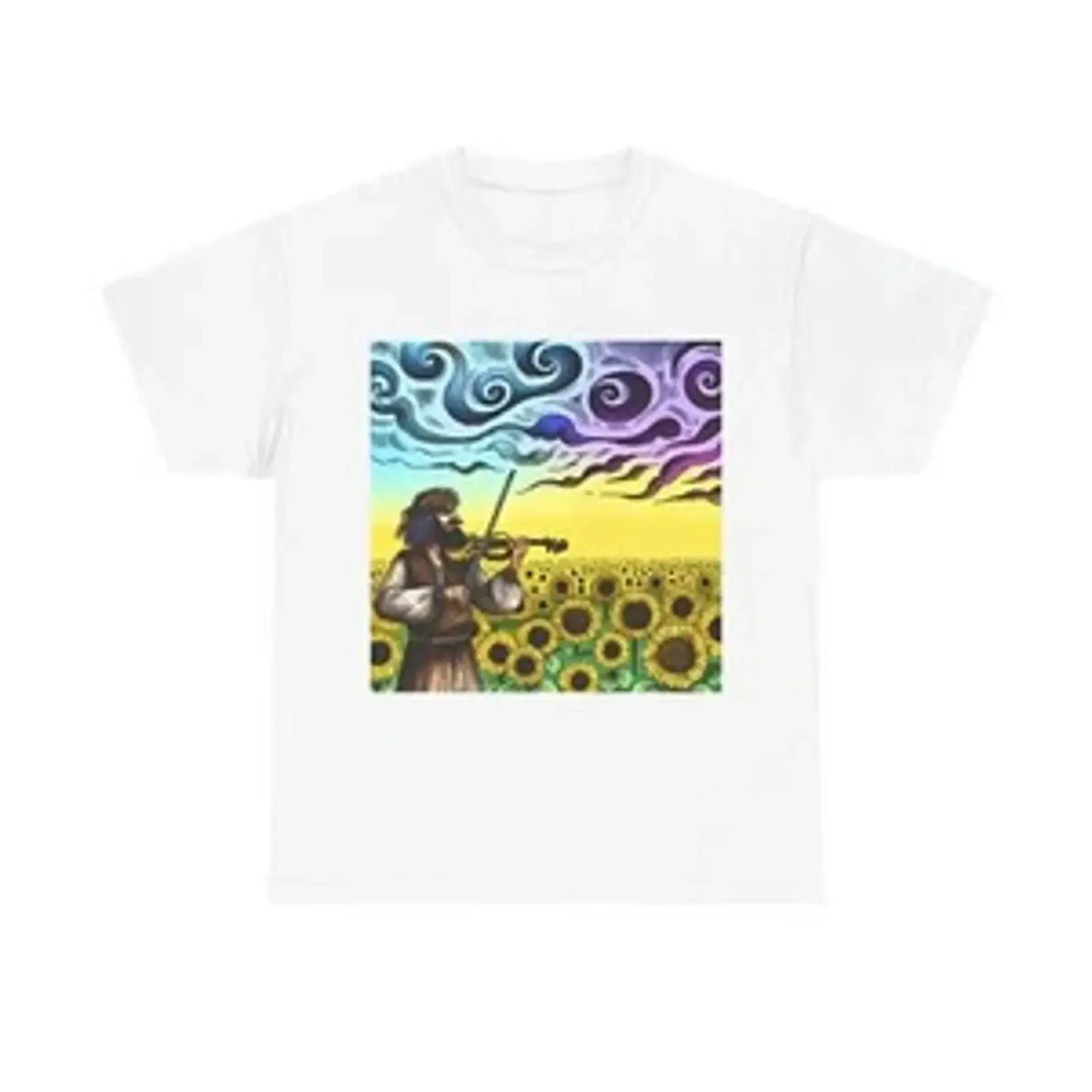 Adult T Shirt Musician Sunflower Field Vintage Style Violin vintage Washed Stylish Slightly fashion Unisex Stretched Soft