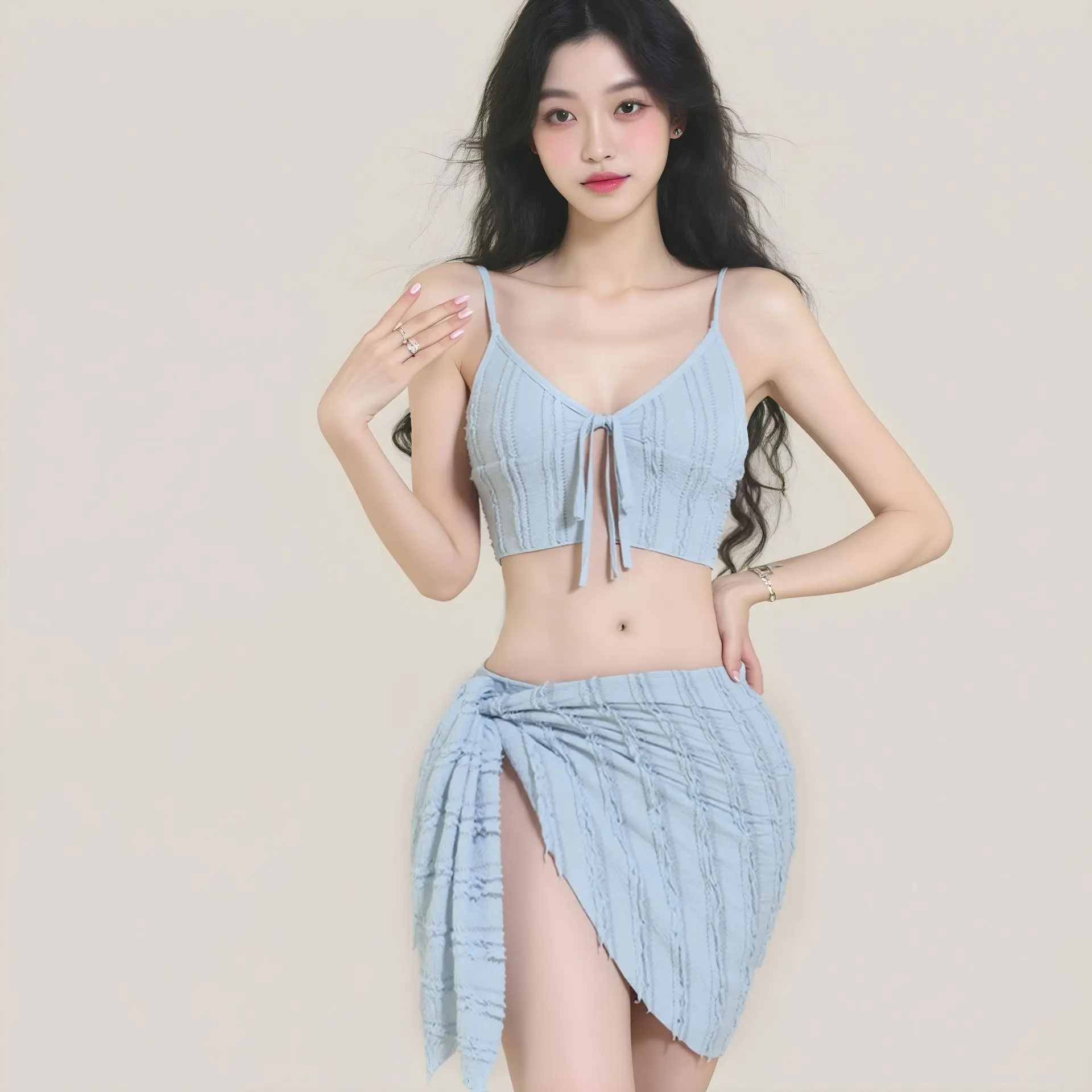 

New Women's High-end Slim Fit Bikini Three Piece Set Pure Desire Suspender Swimsuit