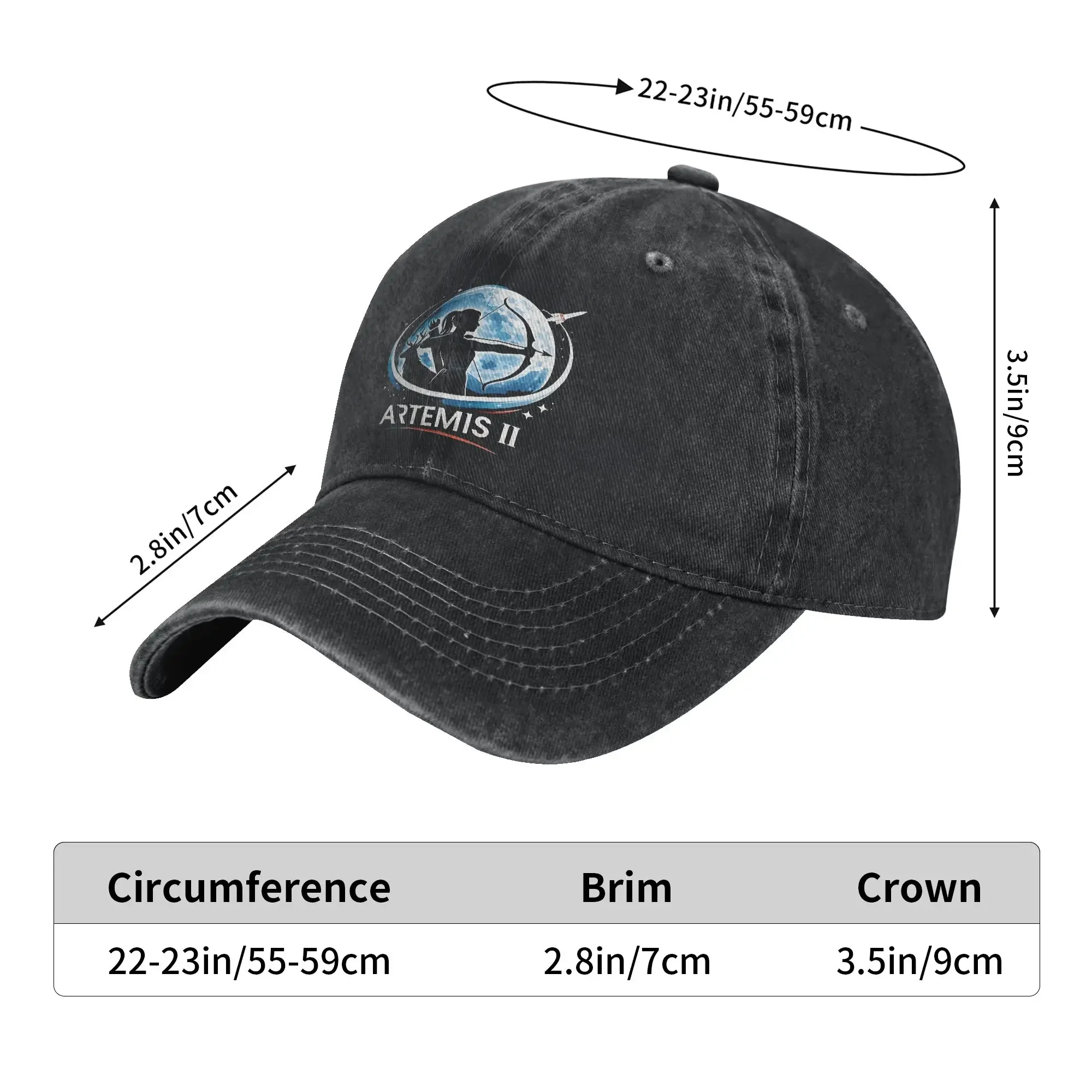 Washed Baseball Cap Artemis II Moon Goddess Logo Summer Trucker Hat For Men Women Y2k Retro Tennis Skate Sun Snapback Cap